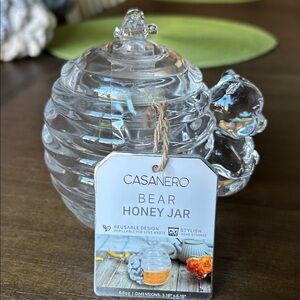 Clear Glass Bear Honey Jar heavy beautiful glass. New with tag.